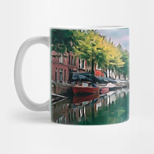 Amsterdam canal boats watercolor art painting Mug